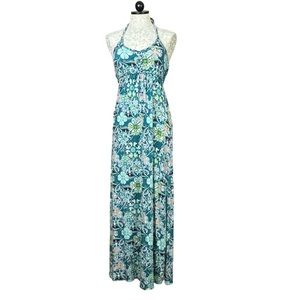 Soybu Green Floral Halter Maxi Dress Women Sz M